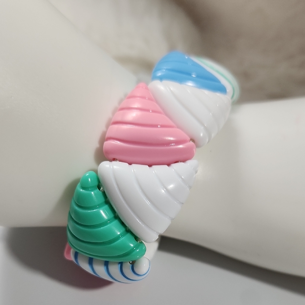 Vintage 1980s Avon Candy Colors Stretch Plastic Bracelet Geometric Shapes